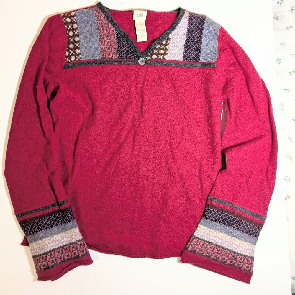 J Jill red sweater with colorwork detailing Size XS
